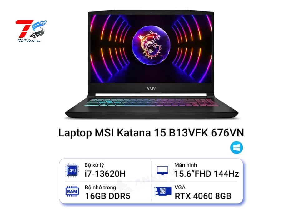 Laptop MSI Katana 15 B13VFK 676VN (Core i7-13620H | 16GB | 1TB | RTX 4060 | 15.6 inch FHD | Win 11 | Đen)